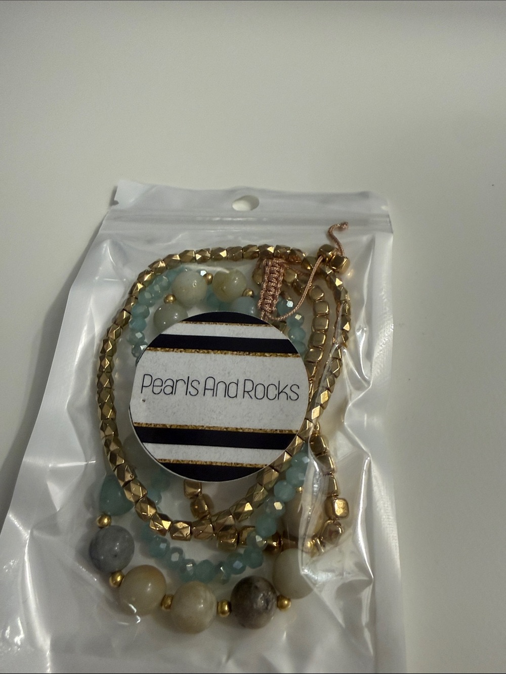 Gold & Aqua Layered Bracelet Set
